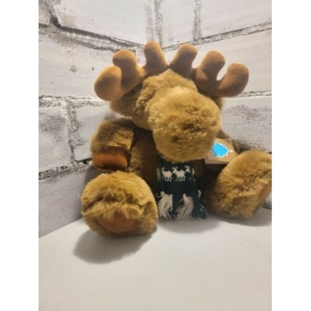 XL Tarsha International Plush Moose Brown Furry Cuddly with Scarf Christmas